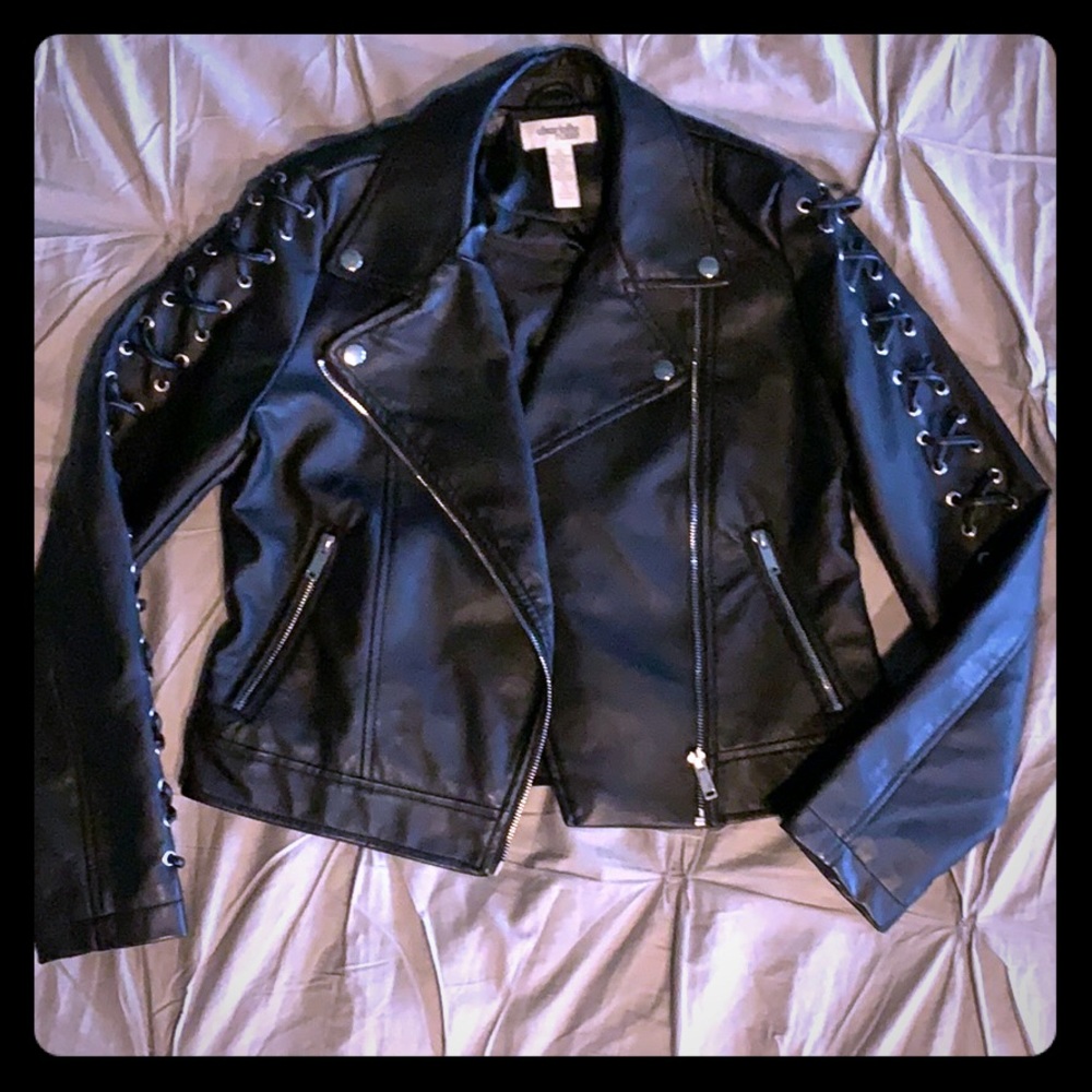 Vegan Leather Jacket with Sleeve Detail